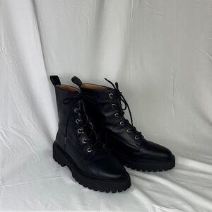 Madewell Black Leather Combat Boots with Platform Sole